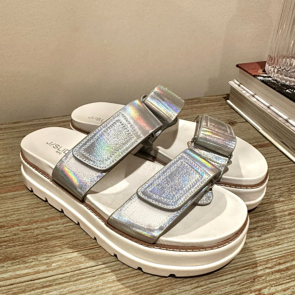 Womens J Slides Baha Silver Metallic Slides - image 1